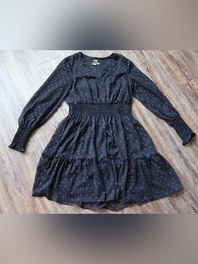 Taylor Womens Romantic Soft Goth Black Gold Fleck Long Sleeve Peplum Dress 12